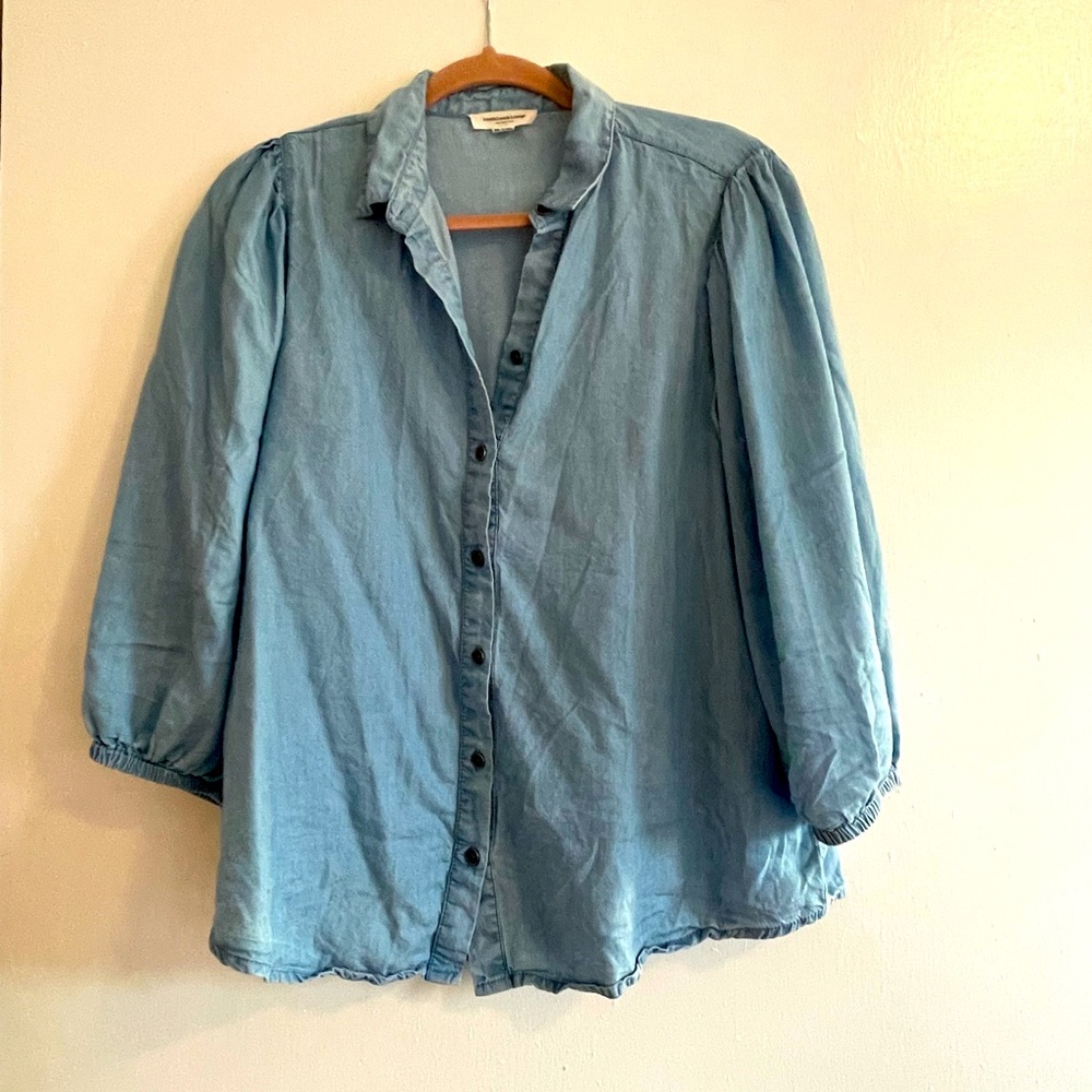 Linen-Like Cotton Denim Top